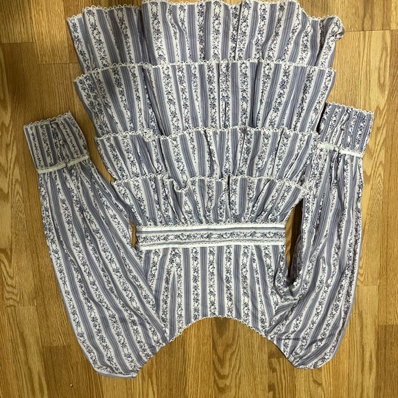 LOVESHACKFANCY Astor Striped Ruffle-tiered Dress In Dusk Size 2 - Picture 9 of 10